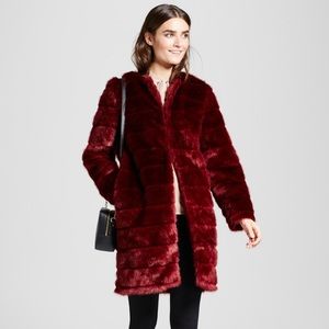 Target Mossimo maroon faux fur jacket